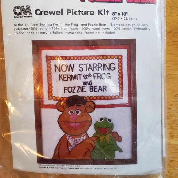 Kermit the Frog & Fozzie Bear Vintage Crewel Embroidery Kit-Unopened kit - Picture 1 of 4